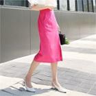 High-waist Colored Linen Blend Midi Skirt