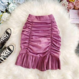Ruched Pleated-hem Skirt