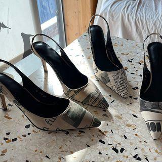 Letter Print Sling-back Pumps
