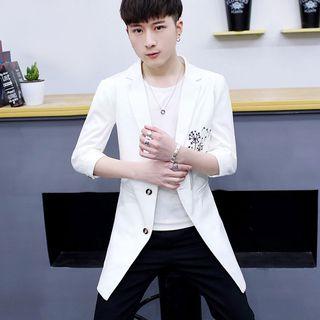 Printed 3/4-sleeve Long Blazer