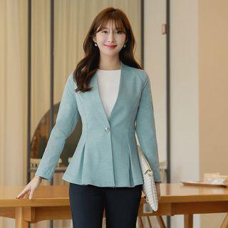 Lapelless Peplum Blazer With Brooch