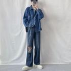 Denim Jacket / Distressed Straight Leg Jeans
