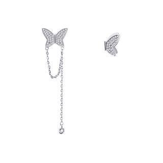 Asymmetrical Rhinestone Butterfly Earring 01 - 1 Pair - Silver - One Size
