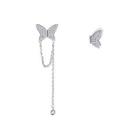 Asymmetrical Rhinestone Butterfly Earring 01 - 1 Pair - Silver - One Size