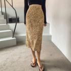 Band-waist H-line Leopard Skirt Beige - One Size