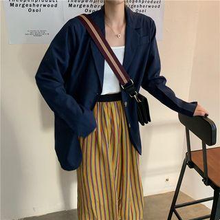 Plain Loose-fit Blazer Dark Blue - One Size