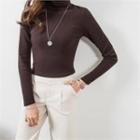 Turtle-neck Slim-fit Napped Top