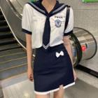 Sailor Collar Blouse / Mini Pencil Skirt