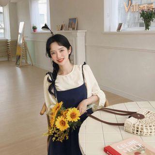 3/4-sleeve Top / Strappy Midi A-line Dress / Set