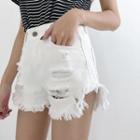 Distressed Frayed Hem Denim Shorts