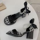 Ankle Strap Gingham Chunky Heel Sandals