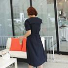 Sailor-collar Stitched Dress With Sash