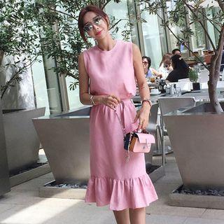 Set: Sleeveless Top + Frill-hem Midi Skirt