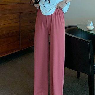 Plain Short-sleeve T-shirt / Band-waist Wide-leg Pants
