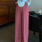Plain Short-sleeve T-shirt / Band-waist Wide-leg Pants