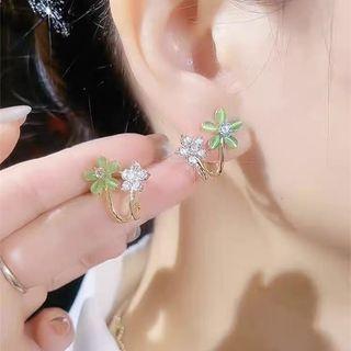 Flower Rhinestone Alloy Earring 1 Pair - Green & Gold - One Size