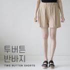 Band-waist Button-trim Shorts