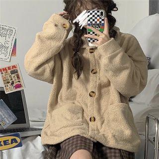 Faux Shearling Button-up Jacket Almond - One Size