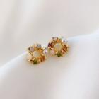 Faux Pearl Rhinestone Alloy Hoop Earring 1 Pc - Gold - One Size
