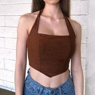 Plain Halter-neck Paneled Top