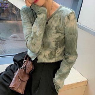 Long-sleeve Tie-dyed T-shirt Green - One Size