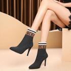Pointed Lettering Stiletto Short Boots