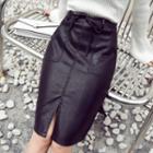 Faux Leather Fitted Midi Skirt