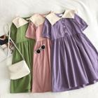 Color-block Single-breasted Short-sleeve Dress