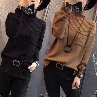 Pocket Detail Turtleneck Sweater