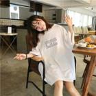 3/4-sleeve Lettering Cutout Oversized Top