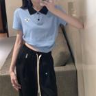 High Waist Loose Fit Pants / Cropped Polo Shirt