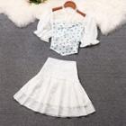 Set: Short-sleeve Floral Crop Top + Mini Skirt