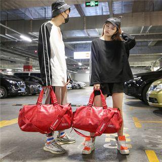 Lettering Faux Leather Duffle Bag