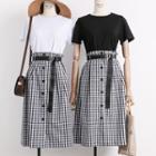 Set: T-shirt + Buttoned Plaid Skirt