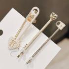 Set Of 3: Heart / Lock / Key Faux Pearl Hair Clip / Hair Pin Ly1989 - Set Of 3 - Gold - One Size
