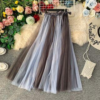 Paneled Midi A-line Mesh Skirt