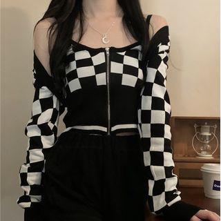 Checkerboard Camisole Top / Cardigan