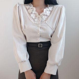 Long-sleeve Lace Trim Cropped Top