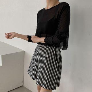 Lettuce-edge Sheer Knit Crop Top