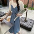 Short-sleeve Mock Two-piece Ruched Color Block Dress