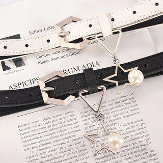 Faux Pearl Alloy Star Dangle Faux Leather Belt
