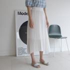 Asymmetric-hem Long Pleated Skirt