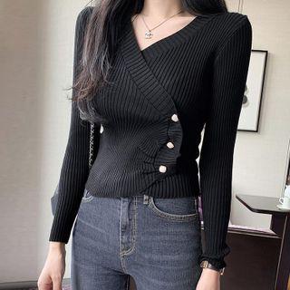 Ribbed Knit Ruffle Sweater