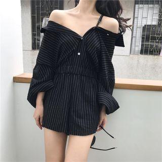 Pinstriped Long Sleeve Playsuit