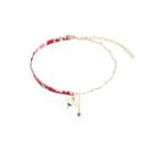 Crane Pendant Fabric Choker Necklace - Red & Gold - One Size