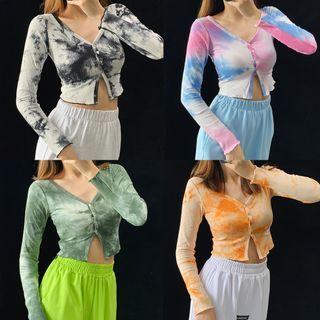Tie-dyed Button-up Light Knit Top