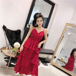 Spaghetti Strap Dotted Tiered Maxi Dress