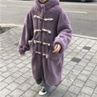 Long Faux Shearling Hooded Duffle Coat Purple - One Size