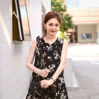 Sleeveless Floral Mini Dress Black - One Size