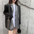 Two-tone Panel Single-breasted Blazer Gray - One Size